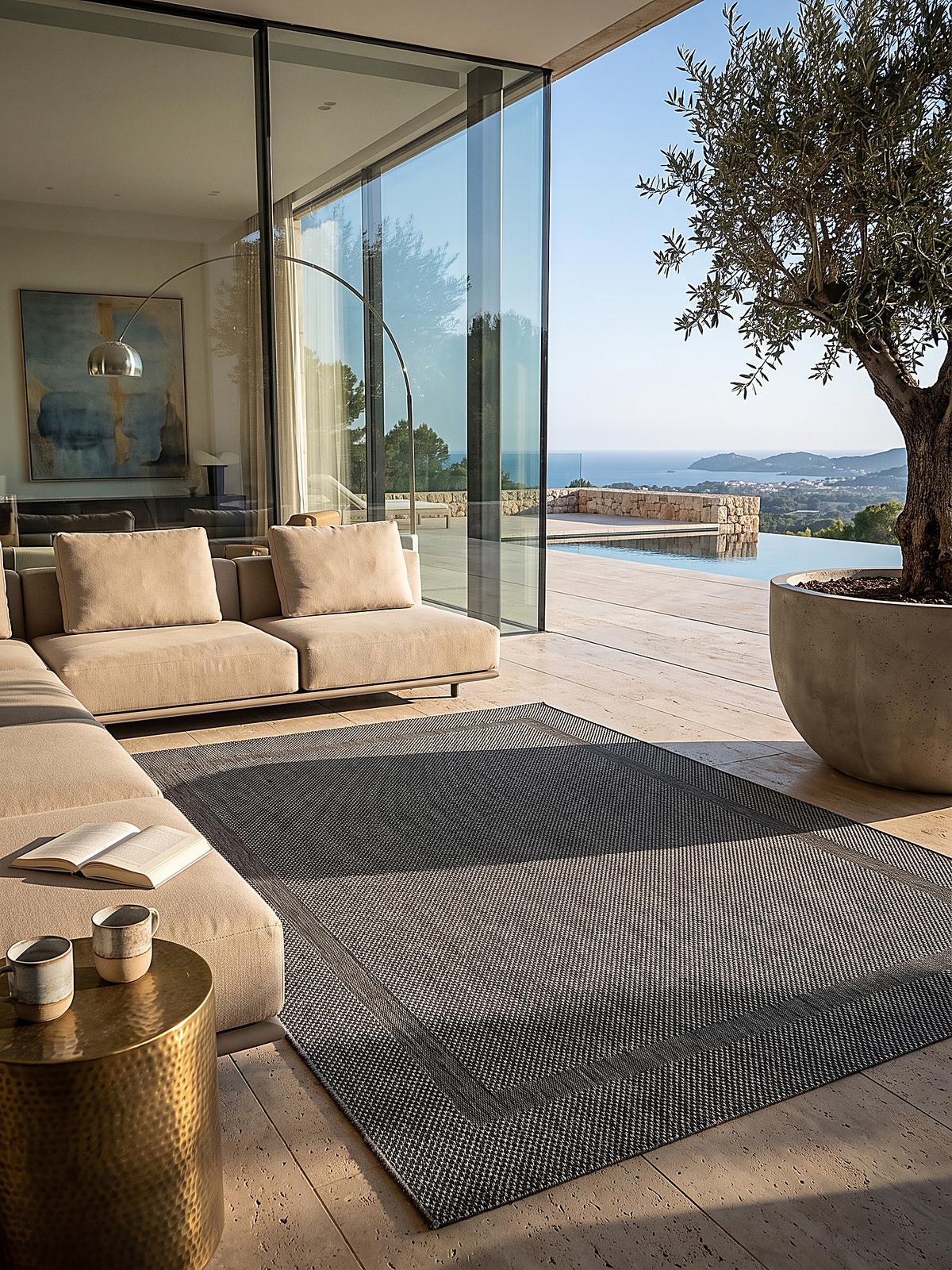 FLACHWEBTEPPICH Bordüre BORNO Polypropylen Anthrazit 140 x 200 cm - Anthrazit, Textil (140/200cm) - KADIMA DESIGN