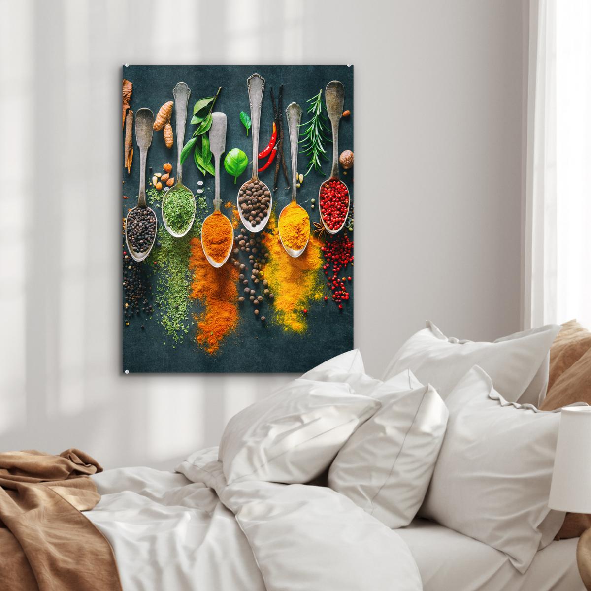 ACRYLGLASBILD Kräuter - Gewürze - Löffel 60x80 cm - Currygelb, Glas (60/80cm) - MuchoWow