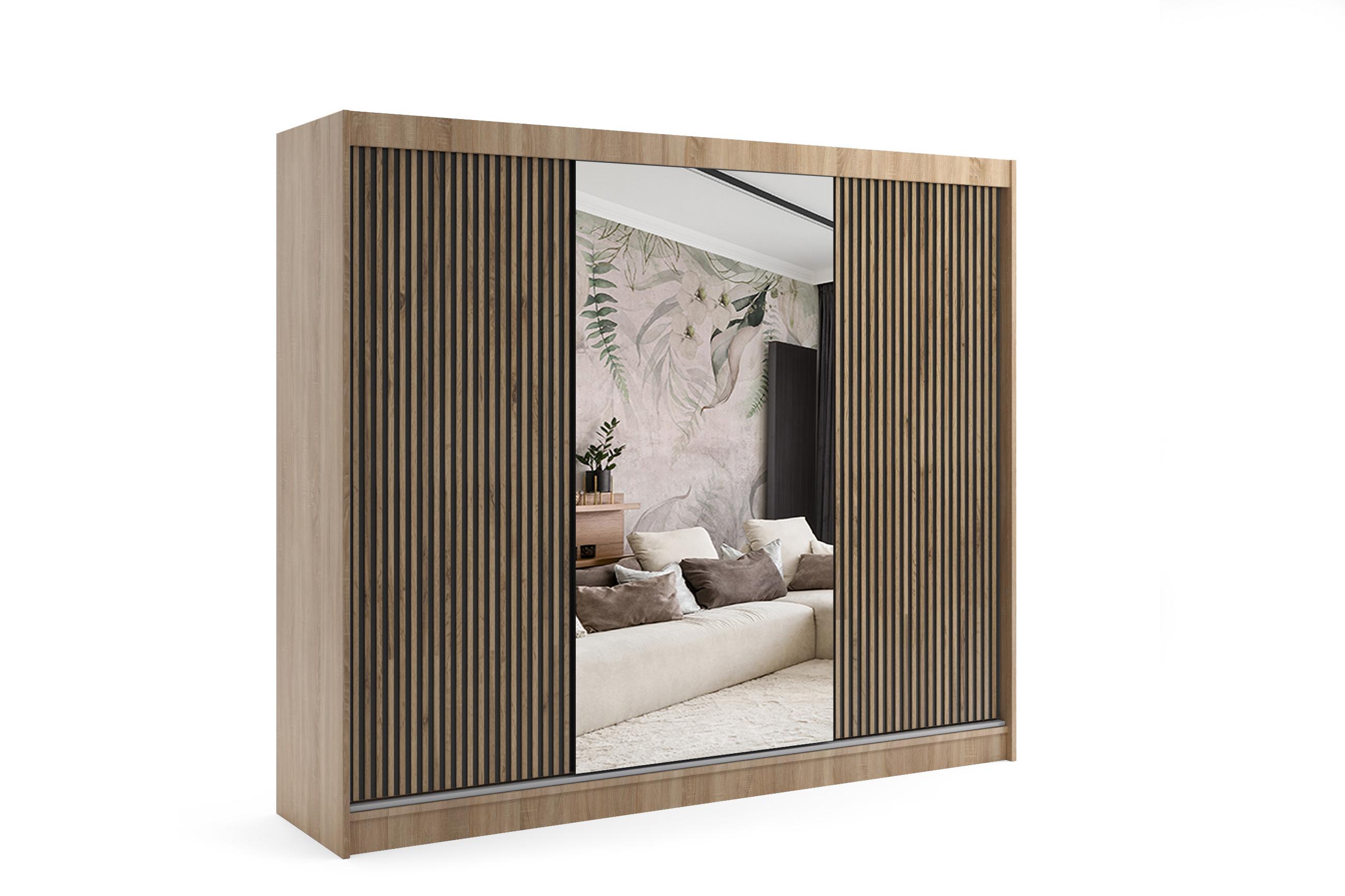 KLEIDERSCHRANK VILAN mit Spiegel - 250 cm - Sonoma Eiche|Eiche Wotan - Eiche Wotan/Sonoma Eiche, Holzwerkstoff (250/215/61cm) - ALTDECOR