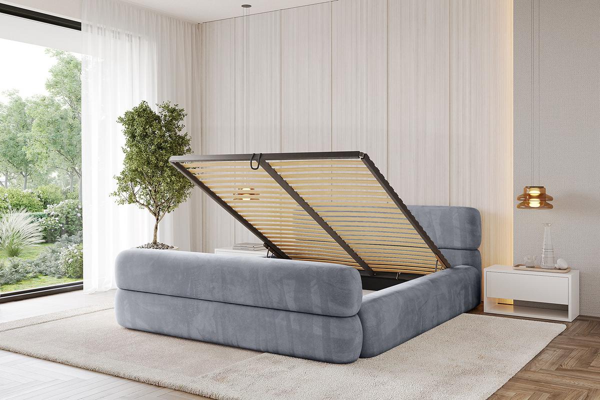 POLSTERBETT mit Bettkasten, Fußteil und Lattenrost, Boxbett mit Matratze H3/H4 - ENORA-Z-V1 180x200 Grau - Grau, Holzwerkstoff/Textil (180/200cm) - ALTDECOR