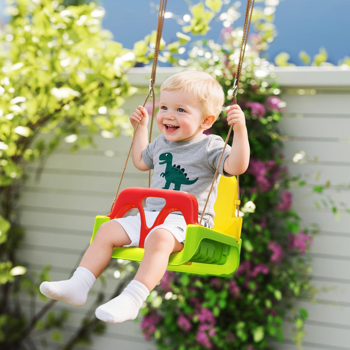 BABYSCHAUKEL mit Anschnallgurt Grün, Rot, Gelb - Grün, Kunststoff (33/42cm) - Outsunny