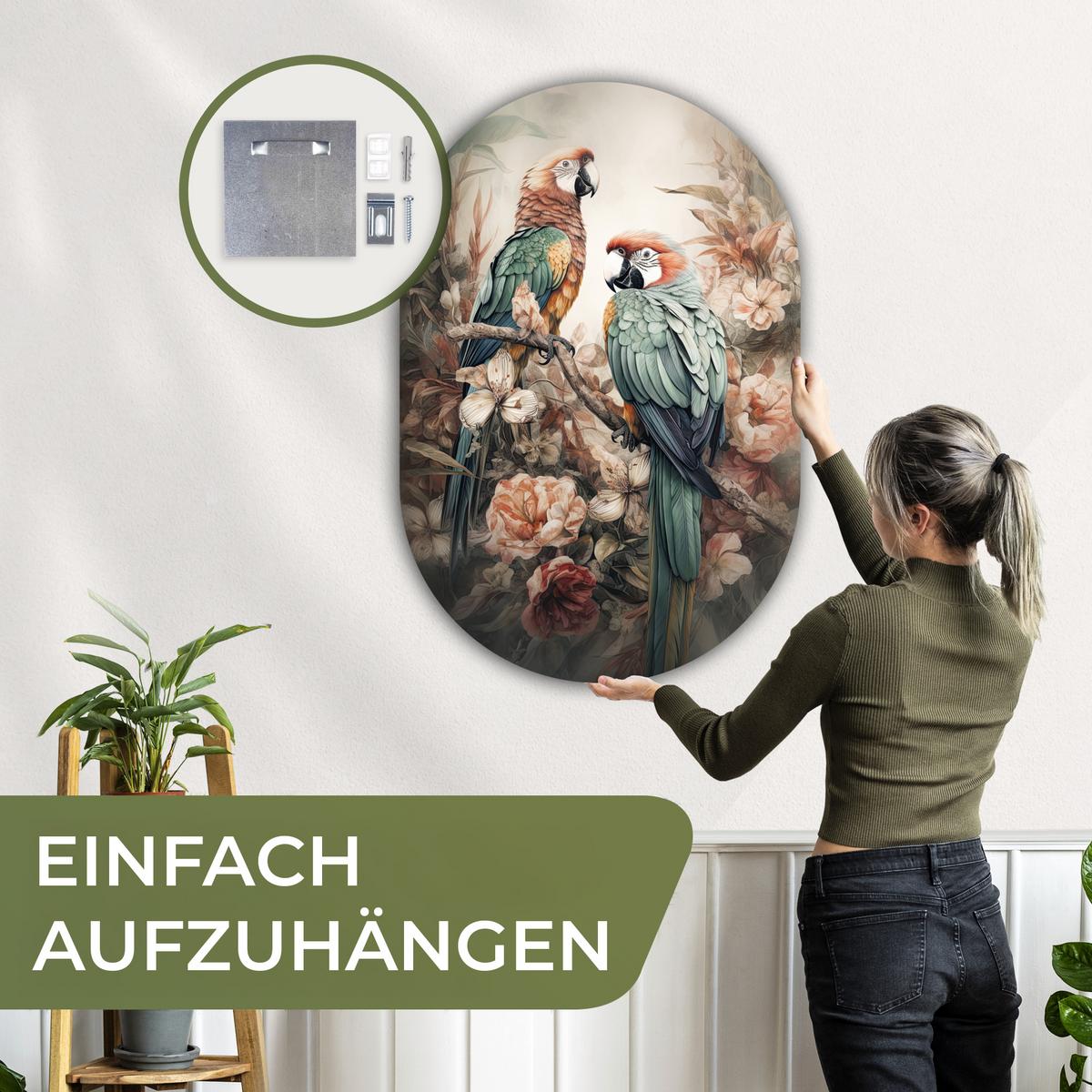 WANDBILD Papageien - Vögel - Natur - Blumen Deko Groß 80x120 cm - Baltimorefarben, Kunststoff (80/120cm) - MuchoWow