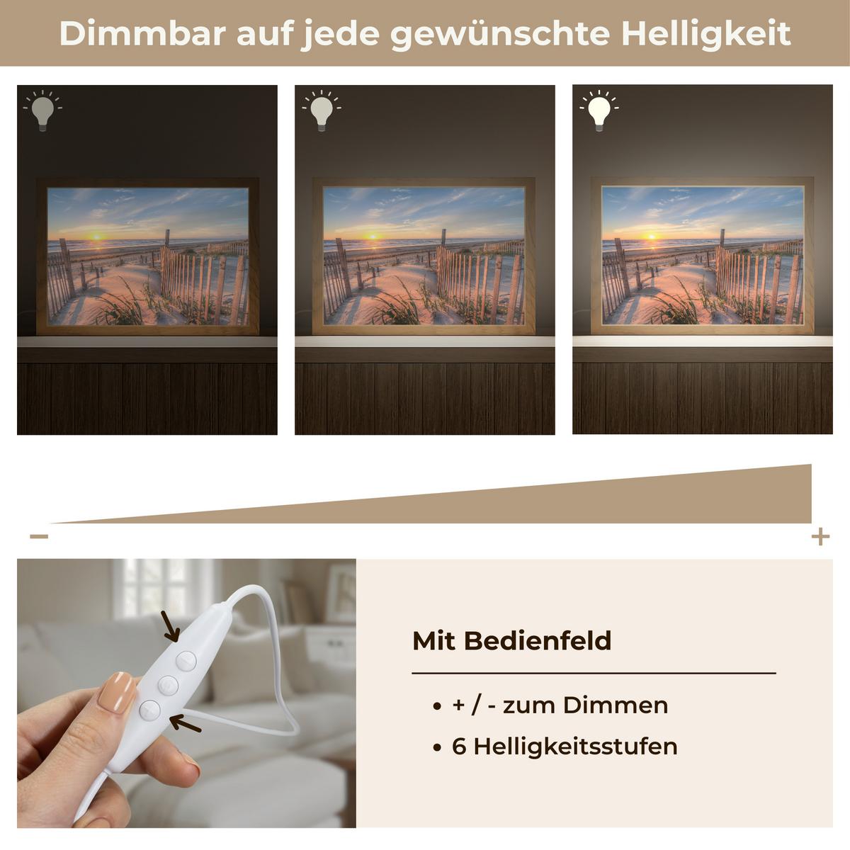 TISCHLEUCHTE Strand - Meer - Düne - Sonnenuntergang - Landschaft 30x20 cm - Creme, Holzwerkstoff (8/30/20cm) - OnlyWow