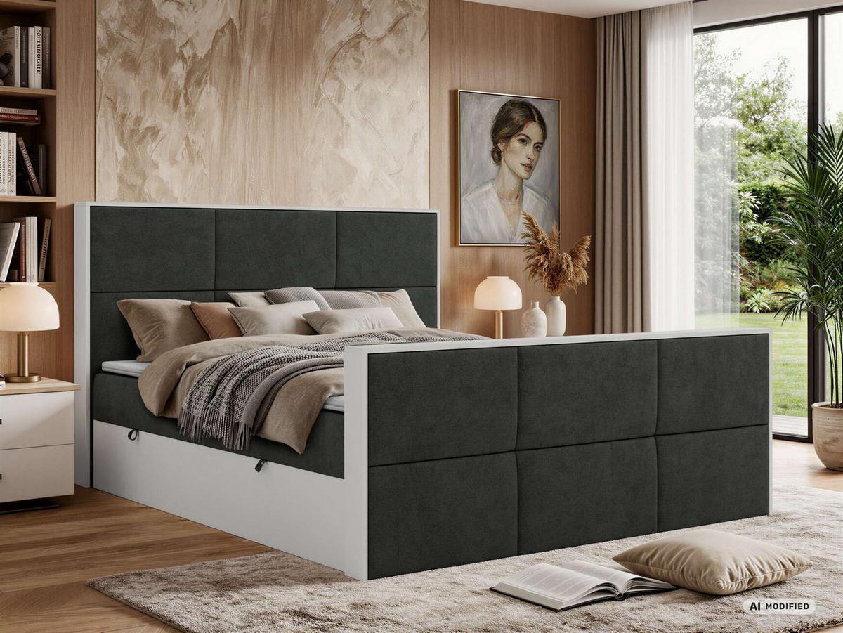 BOXBETT DELVIT DUO 180/200 - Dunkelgrau Stukture - Topper Visco - H3 - Dunkelgrau/Schwarz, Kunststoff/Textil (180/200cm) - MKS