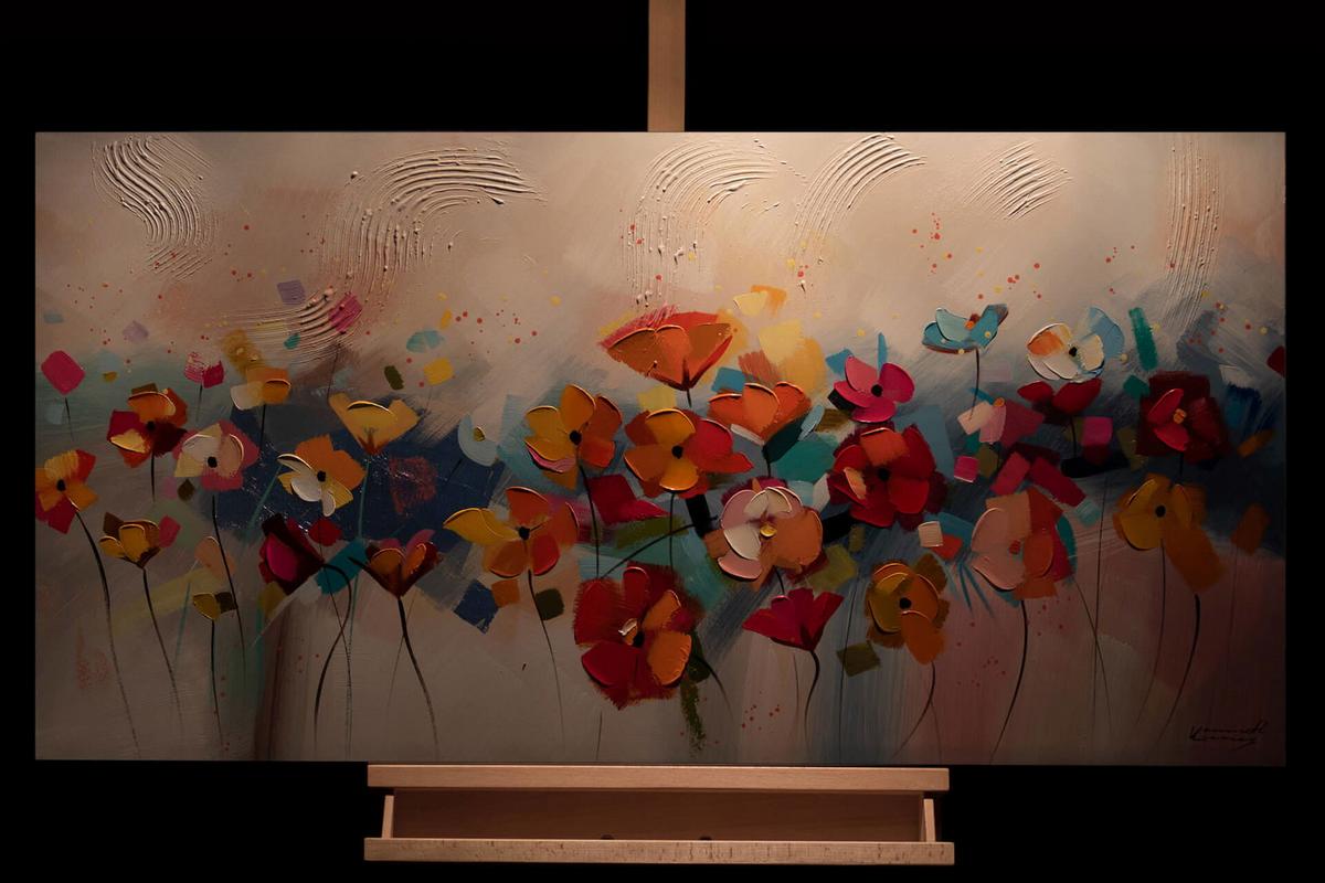 ACRYLBILD HANDGEMALT 120/60 cm - Blau/Rot, Holz/Textil (120/60cm) - KUNSTLOFT