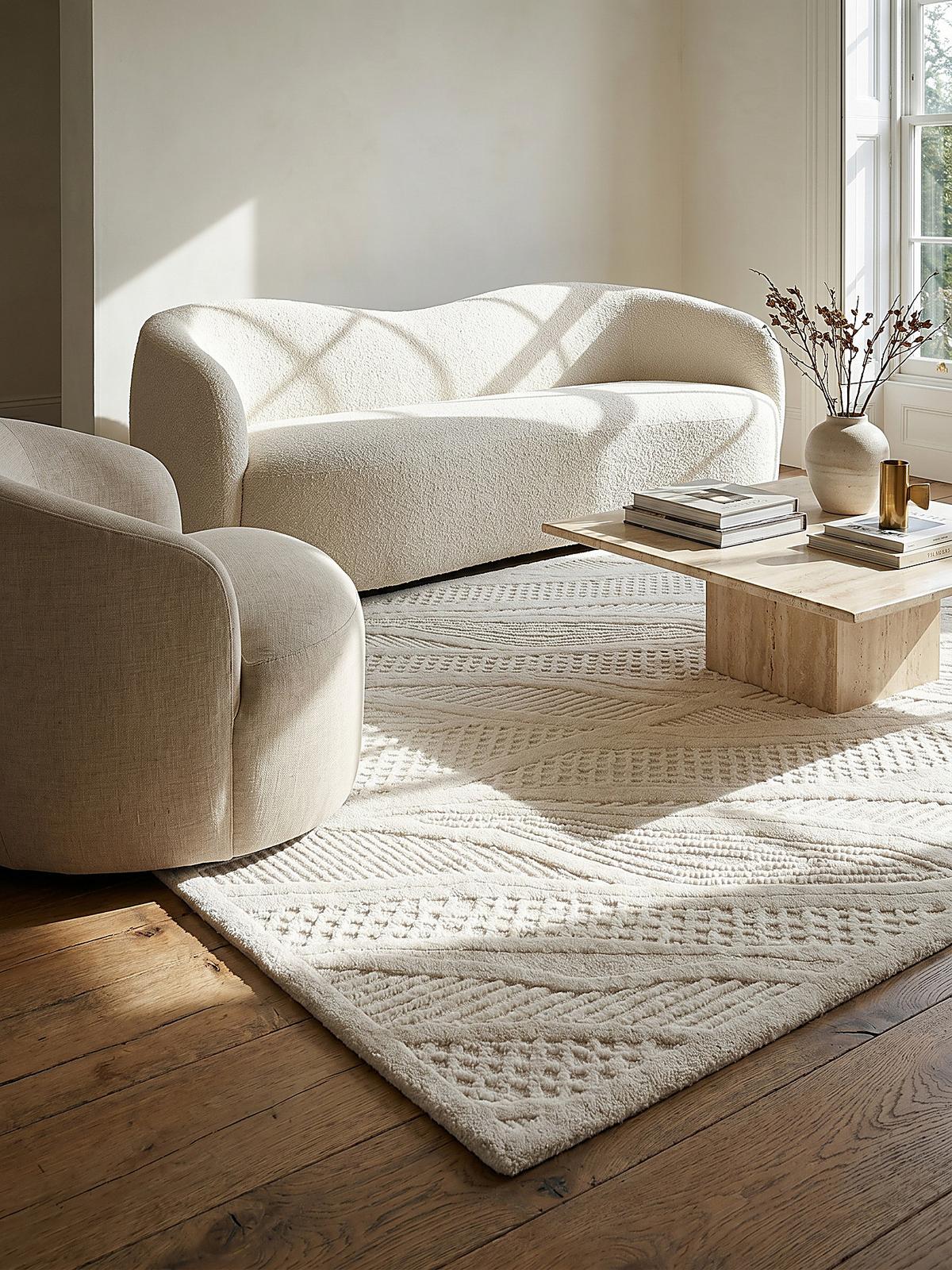 TEPPICH aus Wolle CARVE in Weiß, abstrakt, Florhöhe 14 mm, 80 x 230 cm - Beige, Textil (230/80cm) - KADIMA DESIGN