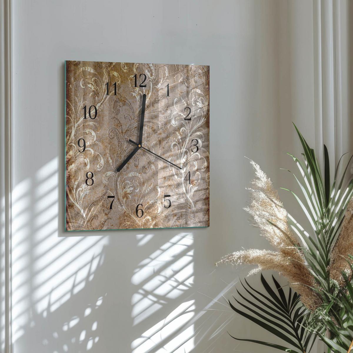 WANDUHR aus Glas 30x30 cm - Blumenmuster - Braun, Glas (30/30/0.4cm) - TULUP
