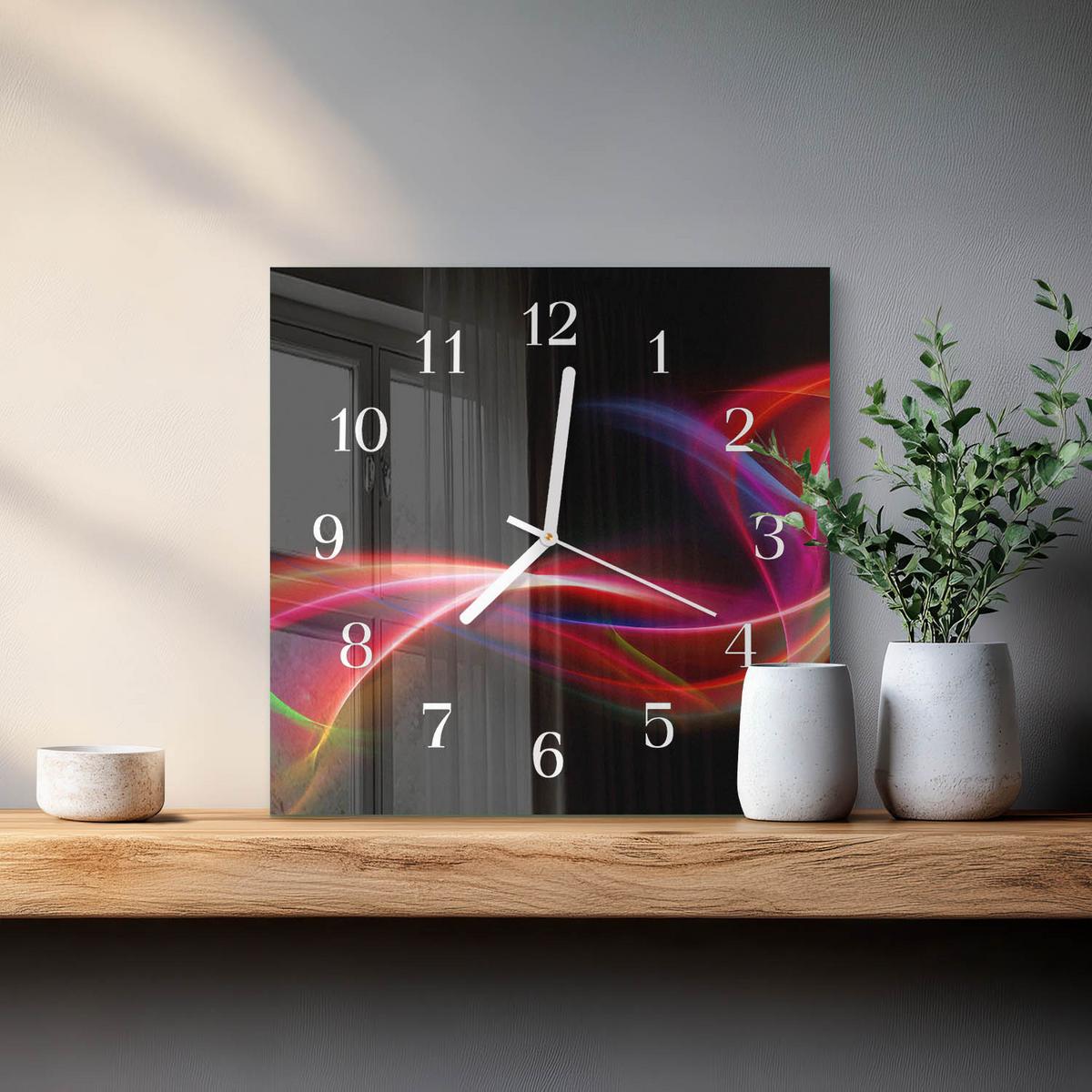 WANDUHR aus Glas 30x30 cm - Abstrakte Linien - Schwarz, Glas (30/30/0.4cm) - TULUP