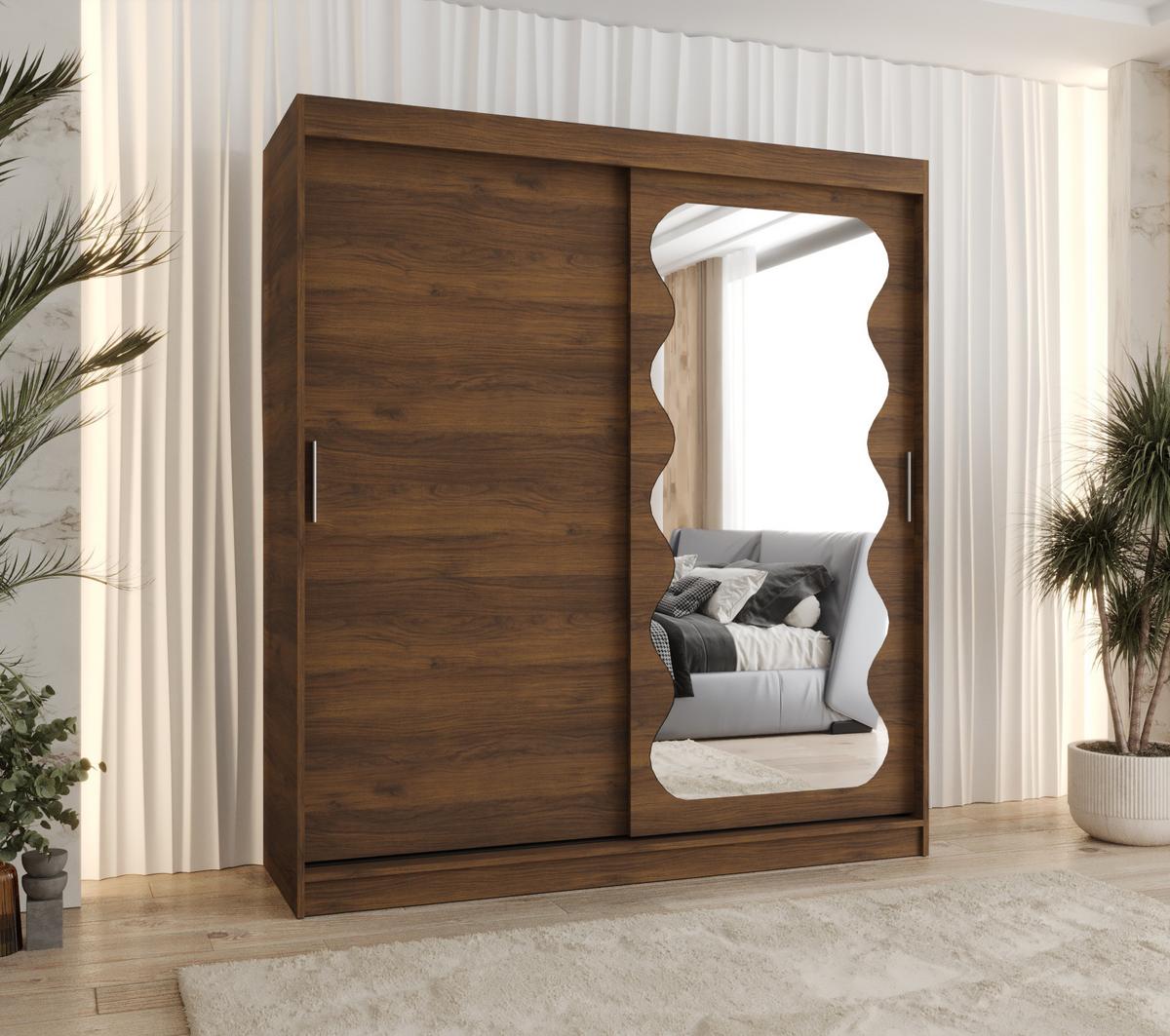 SCHIEBETÜRENSCHRANK mit Spiegel SPOTI 200/180/62 2-türig - Silberfarben/Walnussfarben, Holz (180/200/62cm) - MÖBEL KRYSPOL