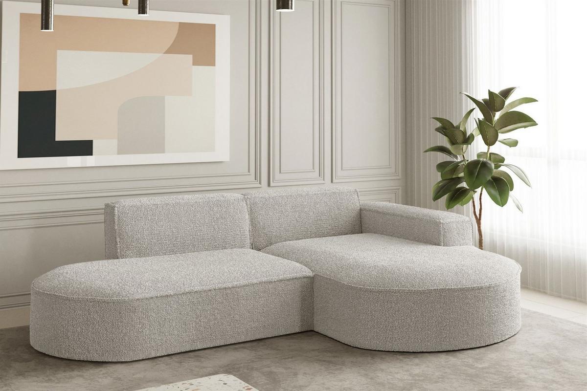 ECKSOFA Palma Xs Ottomane Ascot Bukla - Perlmutt, Holzwerkstoff/Textil (236/165cm) - Fun Möbel