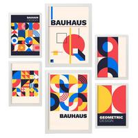 POSTER Set Mit 6 Drucken Im Bauhaus 2 Geometrische Designkollektion Drucke Mit Frames Ästhetische Dekorative Rahmen Für Zuhause A3 & A4 Weißer Rahmen - Weiß, Papier (29/3cm) - Nacnic