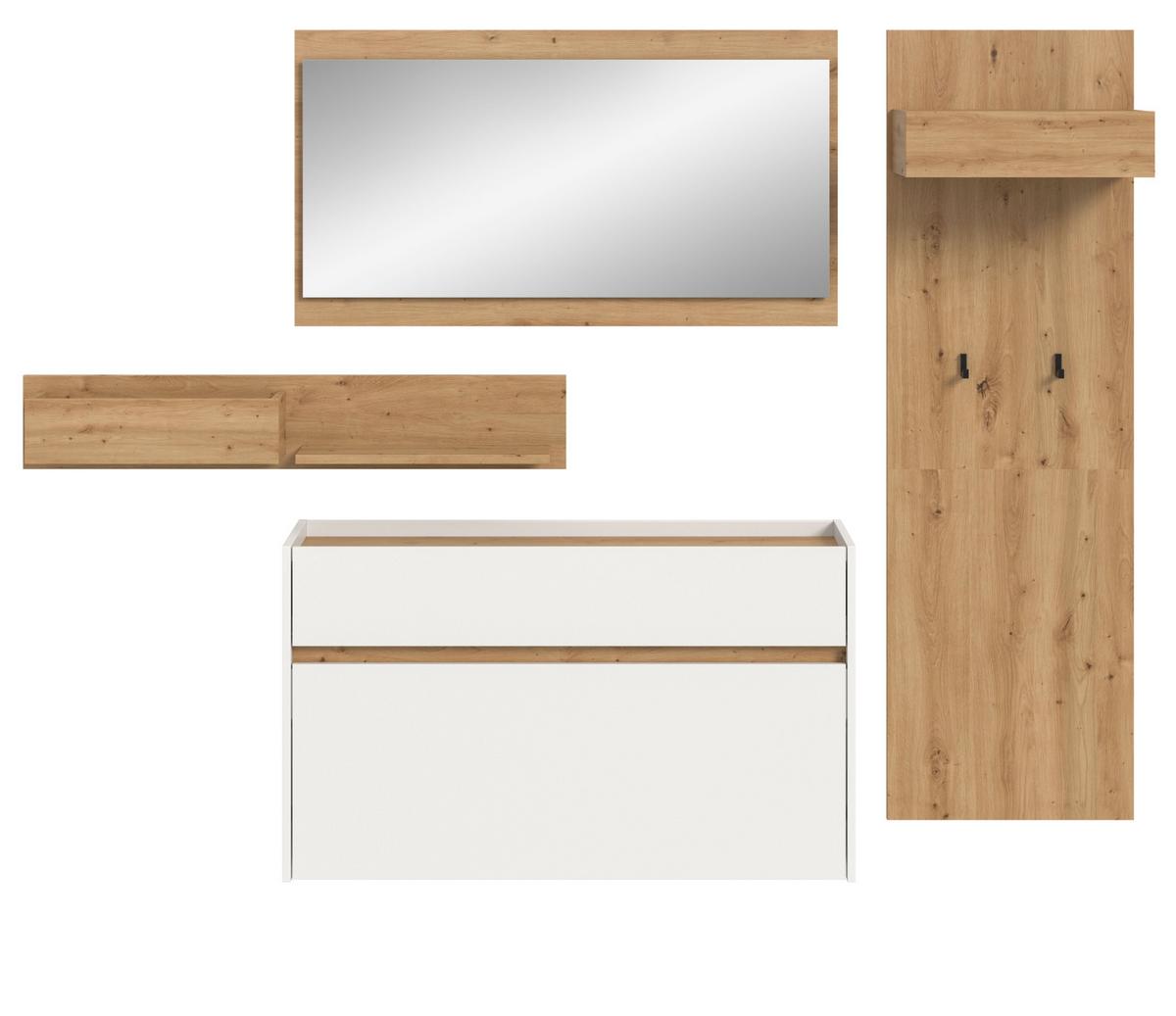GARDEROBE-SET weiß und Artisan Eiche, Garderobe 4-teilig, 205 x 192 cm, Borga - Weiß/Eiche Artisan, Holzwerkstoff (205/192/32cm) - Inn.Furn