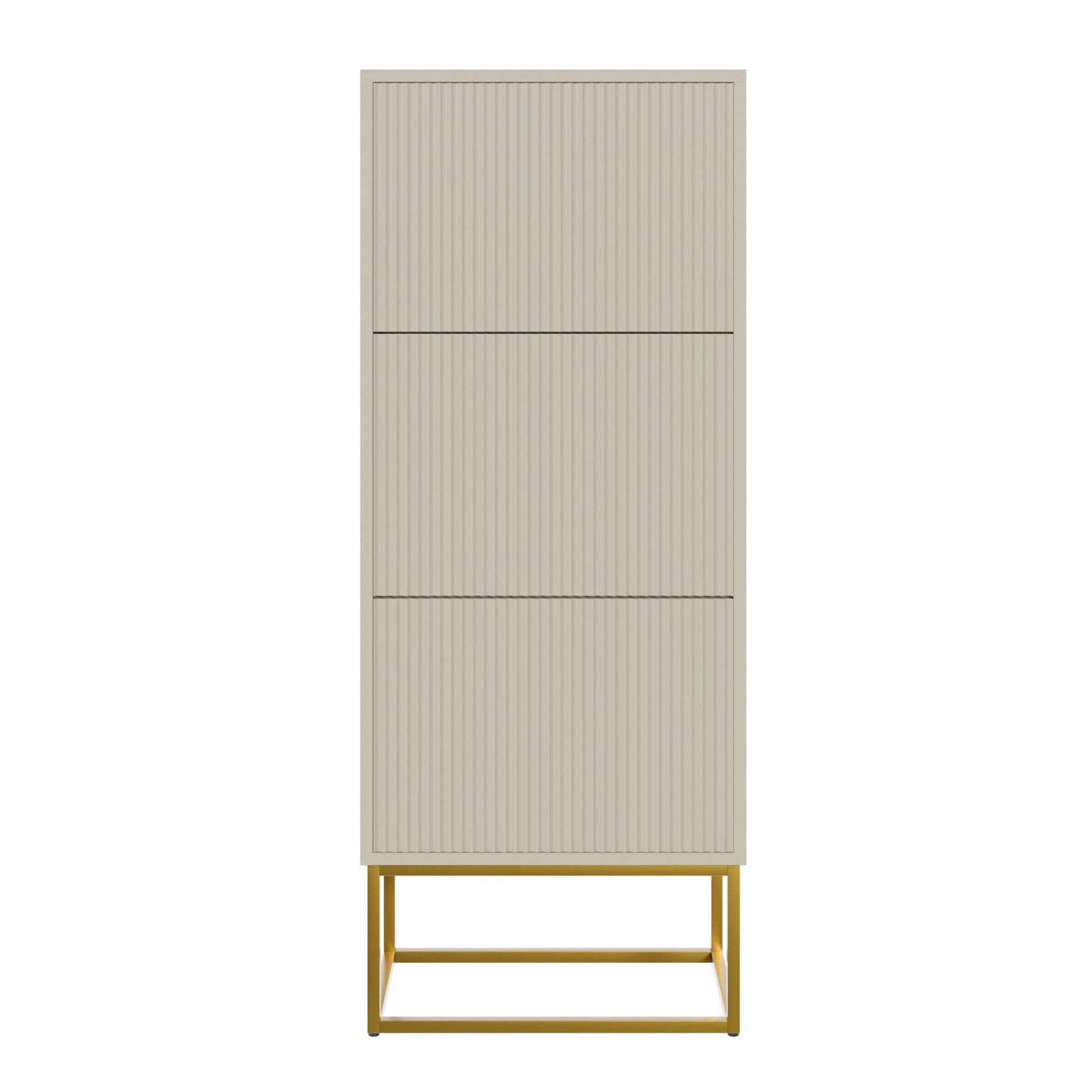 SCHUHSCHRANK Veldio mit 3 Klappen Greige mit goldenem Metallgestell 50 cm - Taupe/Goldfarben, Holzwerkstoff/Metall (50/125/30cm) - Selsey
