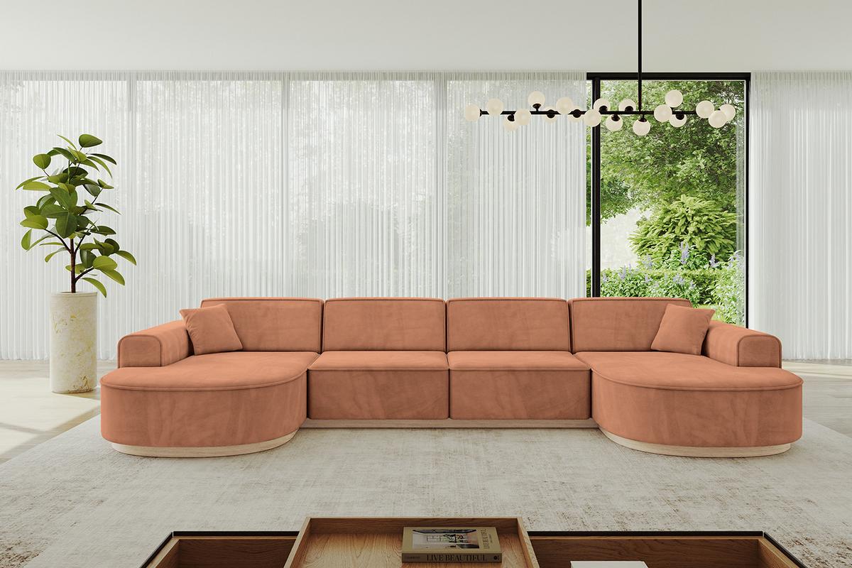 WOHNLANDSCHAFT MARI-U2-v1 - 388x171x83 cm Orange Velours - Orange, Holzwerkstoff/Textil (388/83/171cm) - ALTDECOR
