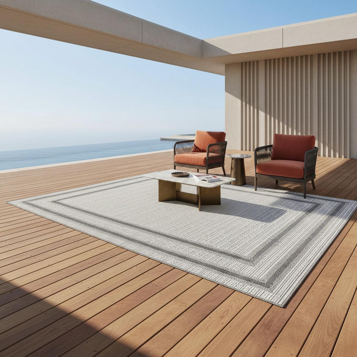 OUTDOORTEPPICH LIRIA, mit Bordüre, Creme, 60 x 100 cm - Beige, Textil (100/60cm) - KADIMA DESIGN