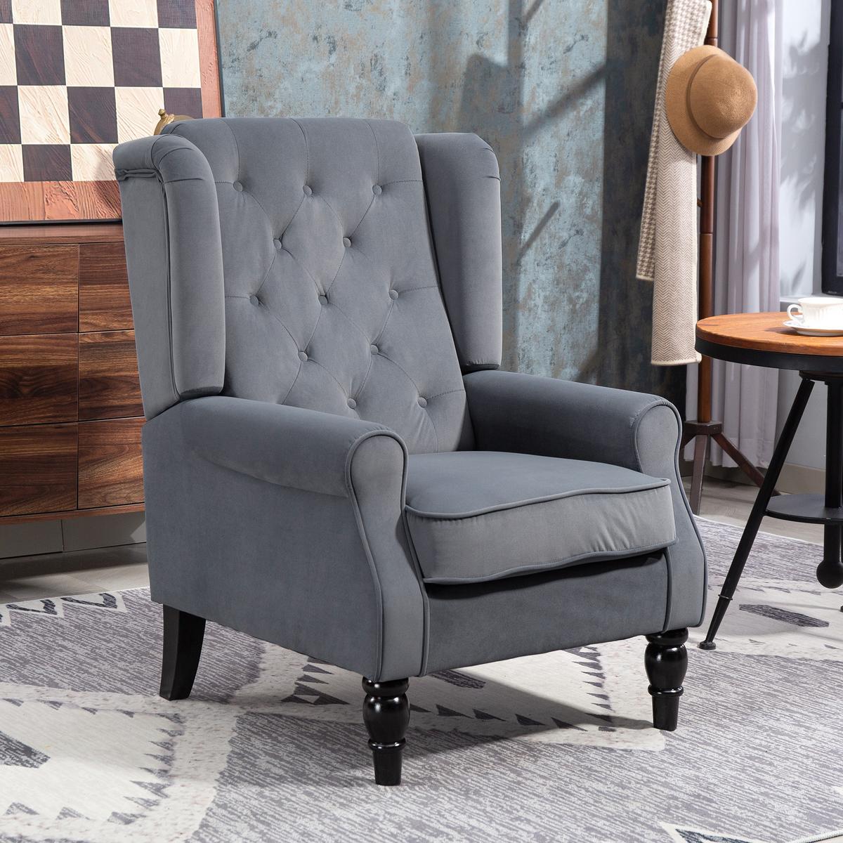 OHRENSESSEL Polyester Grau - Eukalyptusholzfarben/Grau, Holz/Textil (74/102/86cm) - HOMCOM