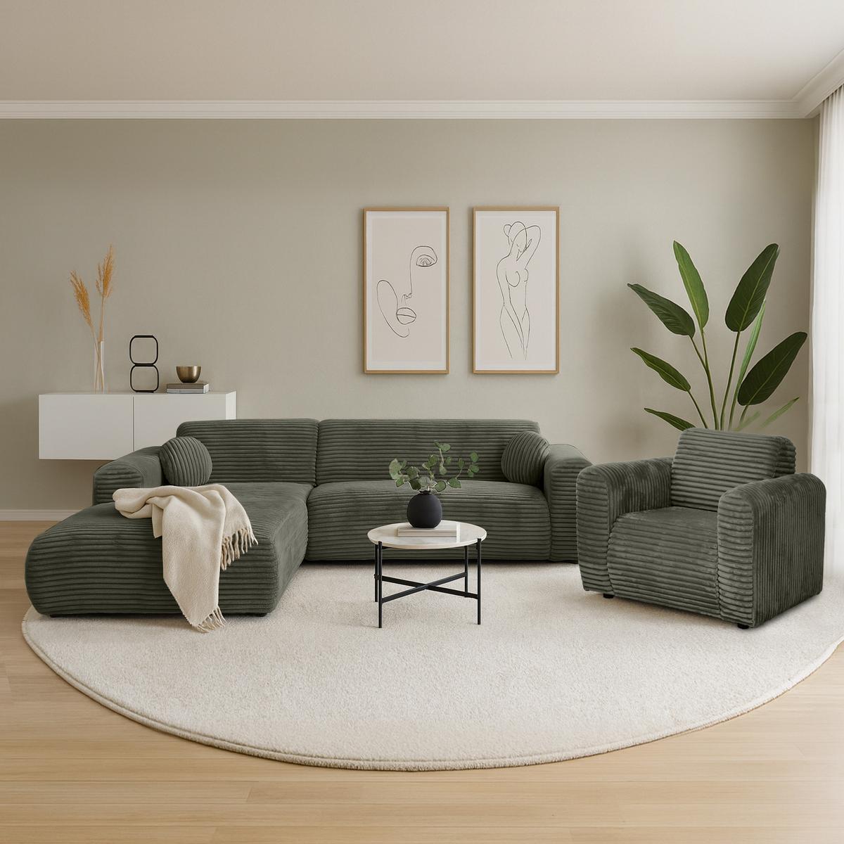 ECKSOFA Puerto, ohne Schlaffunktion, Dunkelgrün, links - Dunkelgrün/Schwarz, Textil (269/170cm) - Beautysofa