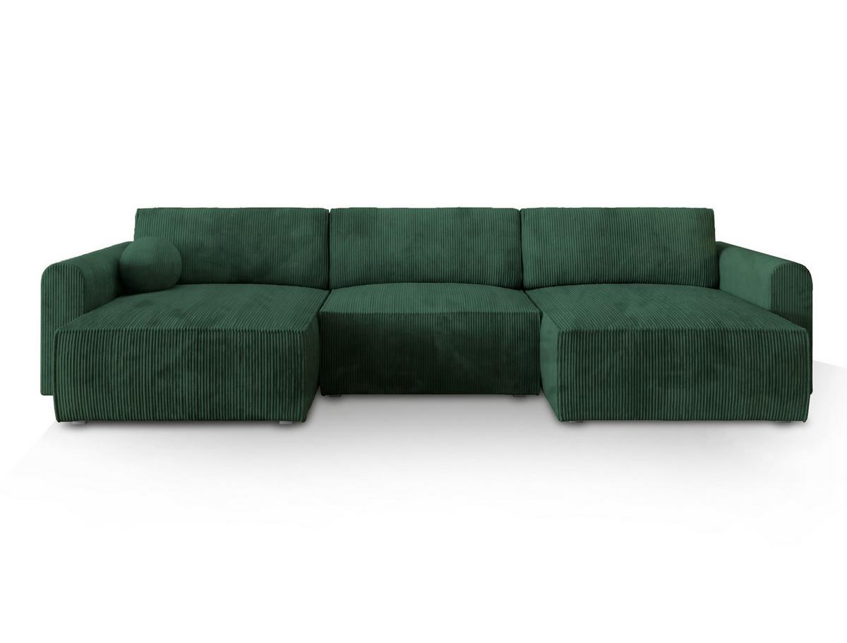 WOHNLANDSCHAFT FENTO P Grün Kordstoff mit Schlaffunktion - Grau/Grün, Holz/Kunststoff (347/90/148cm) - MASSENO