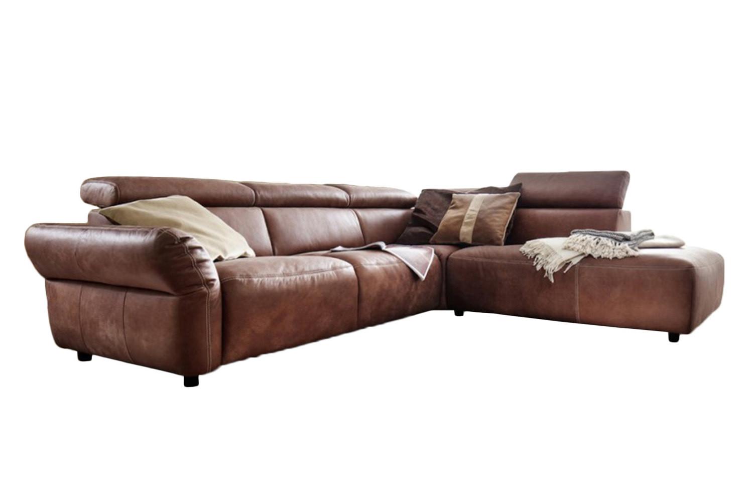 ECKSOFA MIT MOTORISCHER SITZTIEFENVERS. RISO Braun Leder - Schwarz/Braun, Leder (263/240cm) - KAWOLA