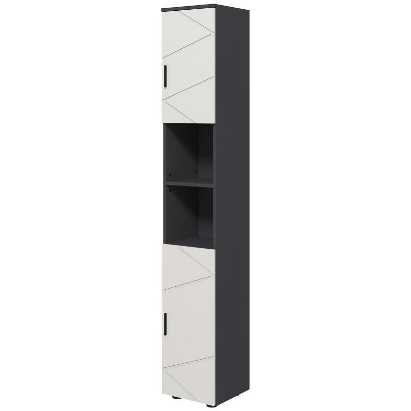 BADEZIMMERSCHRANK schmal, Hochschrank mit Verstellbar Regal, 2 offenen Fächern - Dunkelgrau, Holzwerkstoff (30/183/30cm) - Kleankin