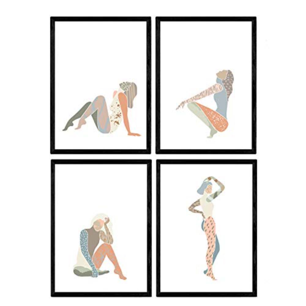 POSTER Set mit 4 Pastelltönen weibliche Figuren Frauen posieren A4 Rahmenlos - Klar, Papier (29.7/3cm) - Nacnic