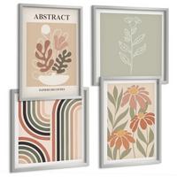 BILDER SET 4er Set - 50x50 cm & 40x60 cm Silberner Rahmen - Abstrakte Pastellpflanzen - Silberfarben, Kunststoff (50/50cm) - TULUP