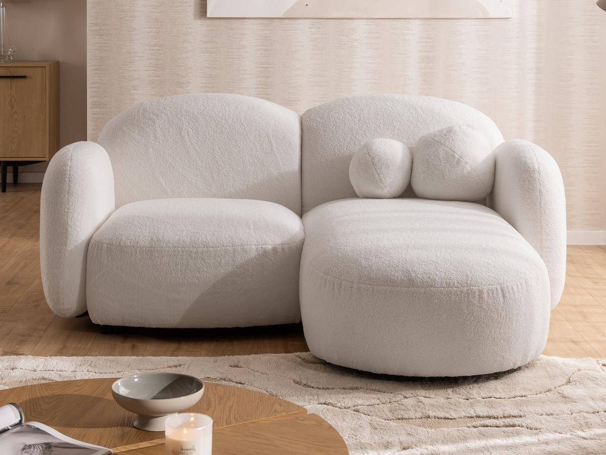ECKSOFA Nuvola mit abgerundetem Design Weiß Bouclé-Stoff - Ottomane Rechts - Schwarz/Weiß, Holz/Kunststoff (190/146cm) - S-Style Möbel