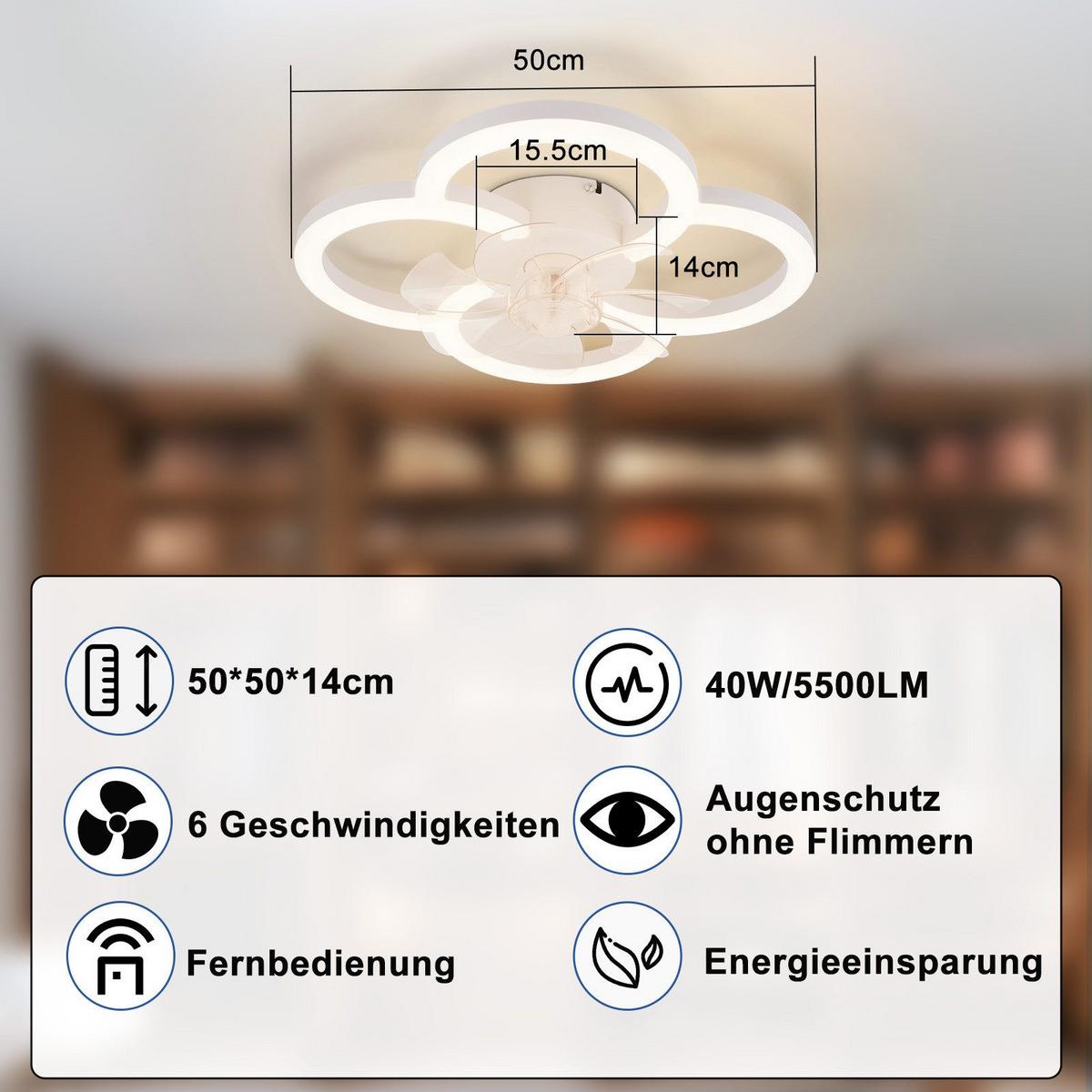 DECKENVENTILATOR BREMERHAVEN Ⅲ 50/2/14 cm - Weiß, Kunststoff (50/50/14cm) - Nettlife