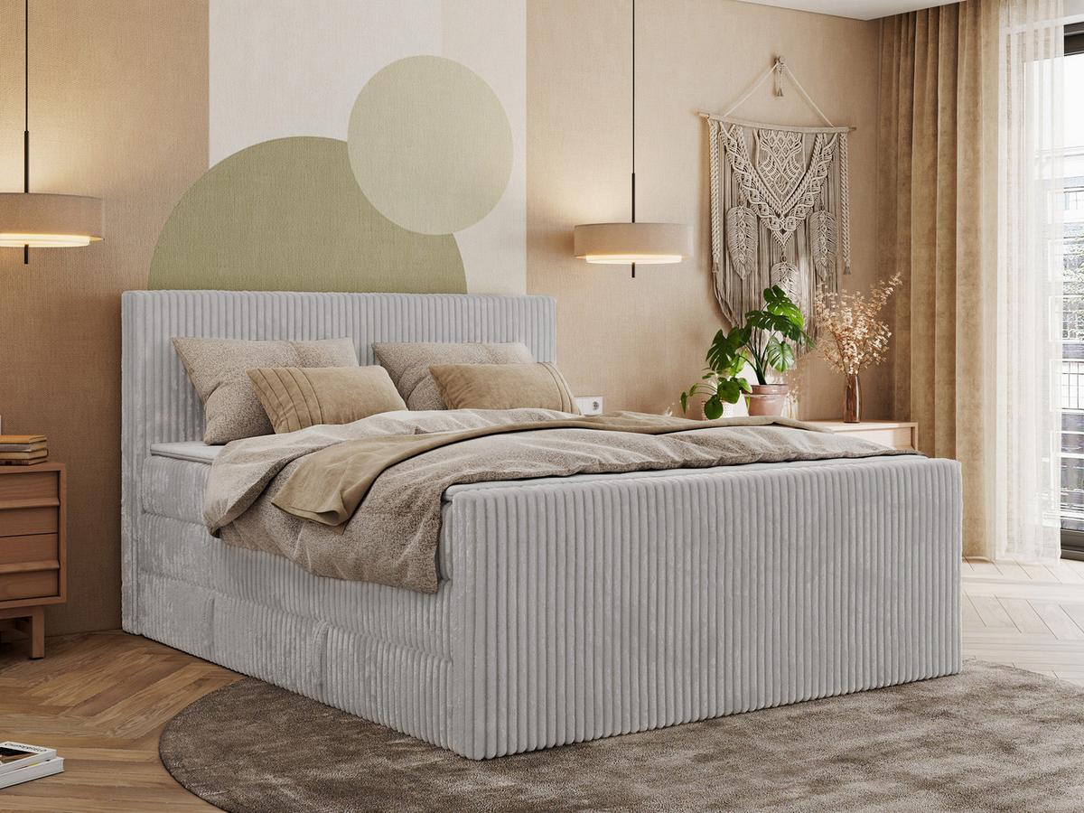 BOXSPRINGBETT TILIANO KING DUO 180/200 - Hellgrau Cord - H4 - Hellgrau, Textil (180/200cm) - MKS