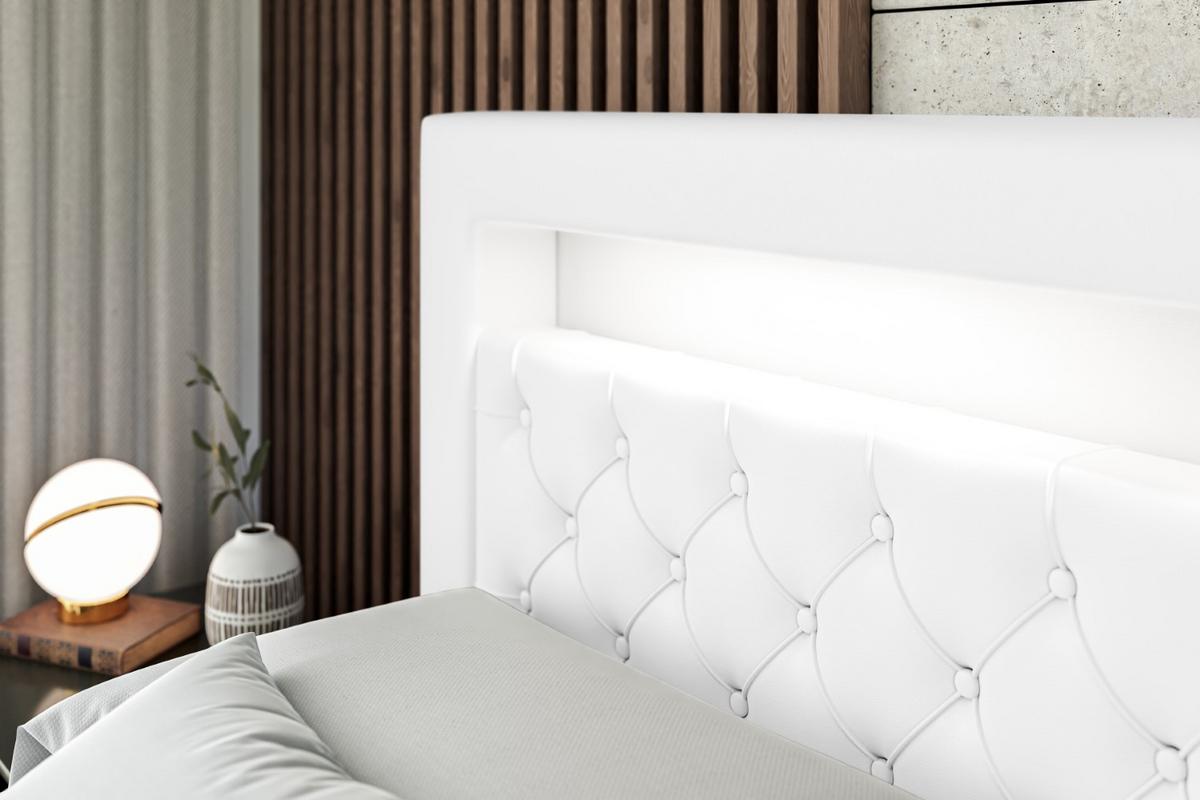 BOXBETT LED mit H4-Matratze und Lattenrost - NOEL GOLD - 140x200 Weiß Hochglanz - Weiß Hochglanz, Holzwerkstoff (140/200cm) - ALTDECOR