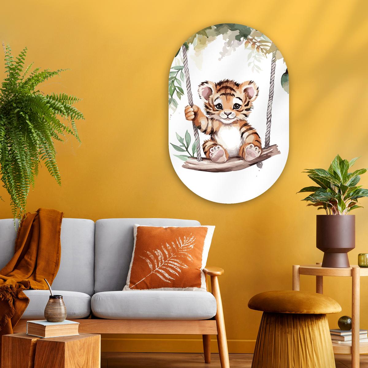 WANDBILD Tiger - Tier - Kinder - Dschungel Wanddeko Schlafzimmer 60x90 cm - Dunkelorange, Kunststoff (60/90cm) - MuchoWow