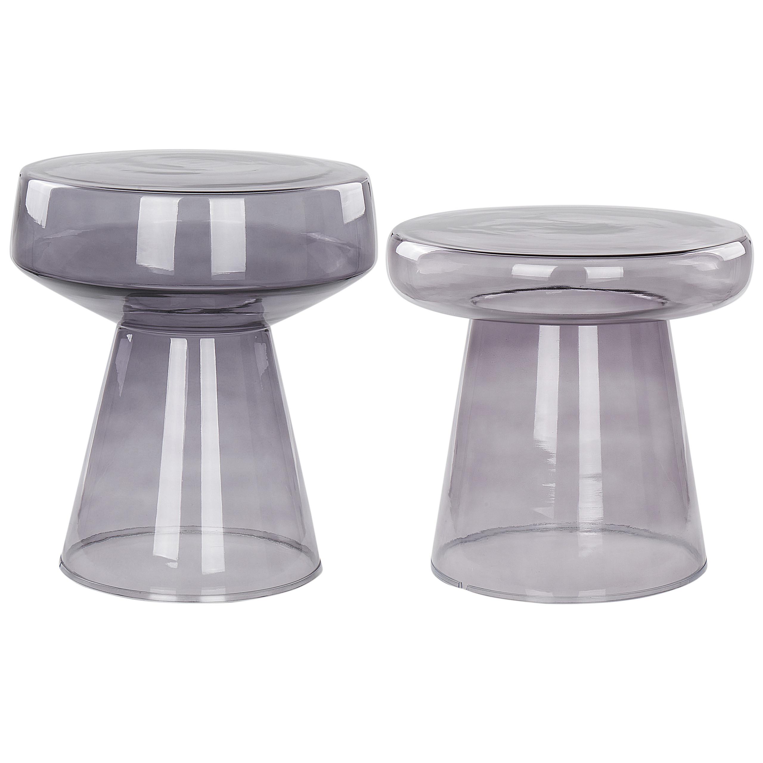 BEISTELLTISCH 2er-Set Rauchglas grau rund Laguna/Caldera - Grau, Glas (37/37/43cm) - Beliani