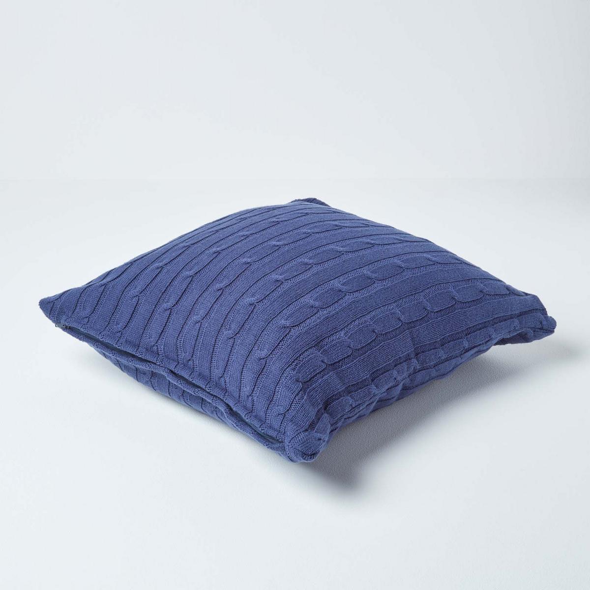 KISSENHÜLLE Zopfmuster 45/45 cm - Dunkelblau, Textil (45/45cm) - Homescapes