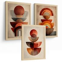 POSTER 3er Kunstdruck-Set Wandbilder Abstrakte Formen Rot Orange modern Wohnzimmer Deko, Schlafzimmer, Küche, Badezimmer Leichter Holzrahmen A3 - Beige, Papier (29.7/1/42cm) - Nacnic