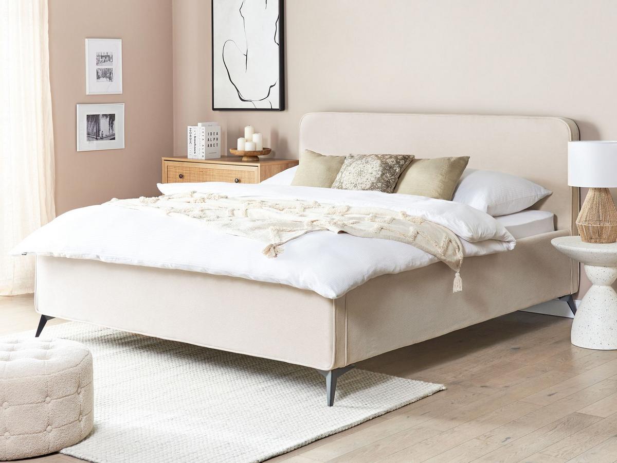 BETT mit Lattenrost 180/200 cm Hellbeige Valognes - Beige/Schwarz, Textil (180/200cm) - Beliani