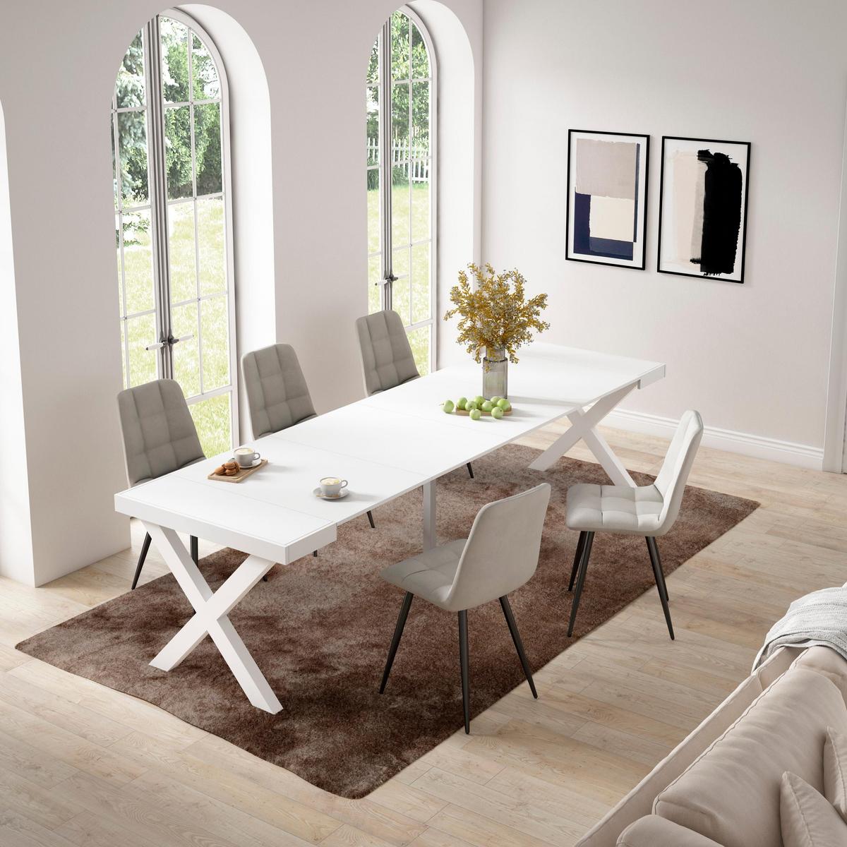 ESSTISCH ausziehbar 58 bis 302cm, für 14 Gäste, weiß, 58/90/73cm - Weiß, Holzwerkstoff (90/302/73cm) - Skraut Home