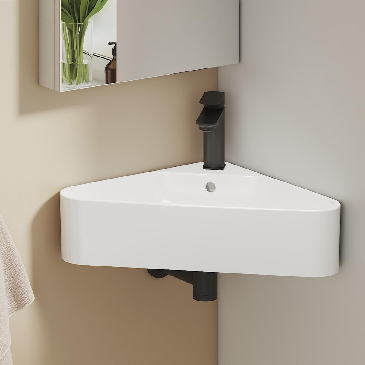 WASCHBECKEN Dreieckig Keramik Aufsatzbecken 56/34,5/13 cm - Weiß, Keramik (56/13/34cm) - EMKE