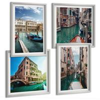 BILDER SET 4er Set - 50x50 cm & 40x60 cm Silberner Rahmen - Architektur der Kanäle von Venedig - Silberfarben, Kunststoff (50/50cm) - TULUP