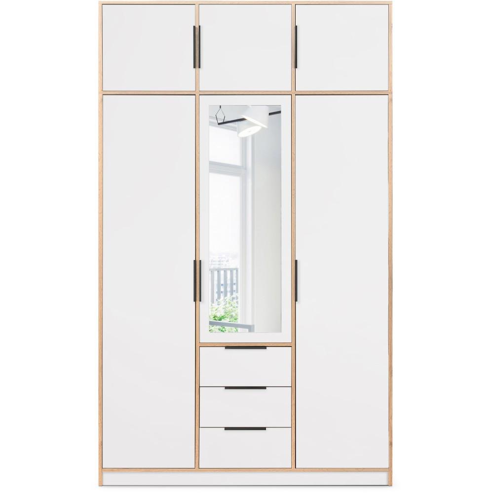 DREHTÜRENSCHRANK Livo mit 3 Türen und 3 Schubladen, weiß+eiche Wotan, mit Schrankaufsatz, 150 cm - Eiche Wotan/Weiß, Holzwerkstoff (150/245/57cm) - Beautysofa