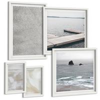 BILDER SET 5er Set - 50x50 cm & 20x30 cm & 40x60 cm Weißer Rahmen - Abstraktes Design, moderne Texturen - Weiß, Kunststoff (40/60cm) - TULUP