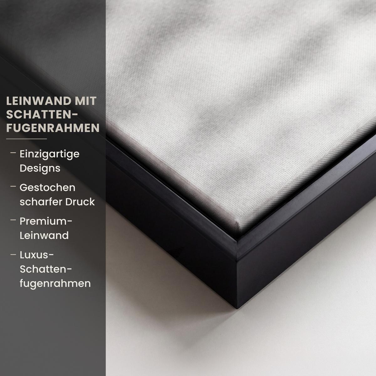 LEINWAND Bilder mit Rahmen - Kuh - Schottischer Hochländer - Schwarz - Weiß - Tier - Natur - Wildtiere - 150x100 - Schwarz, Textil (150/100cm) - MuchoWow