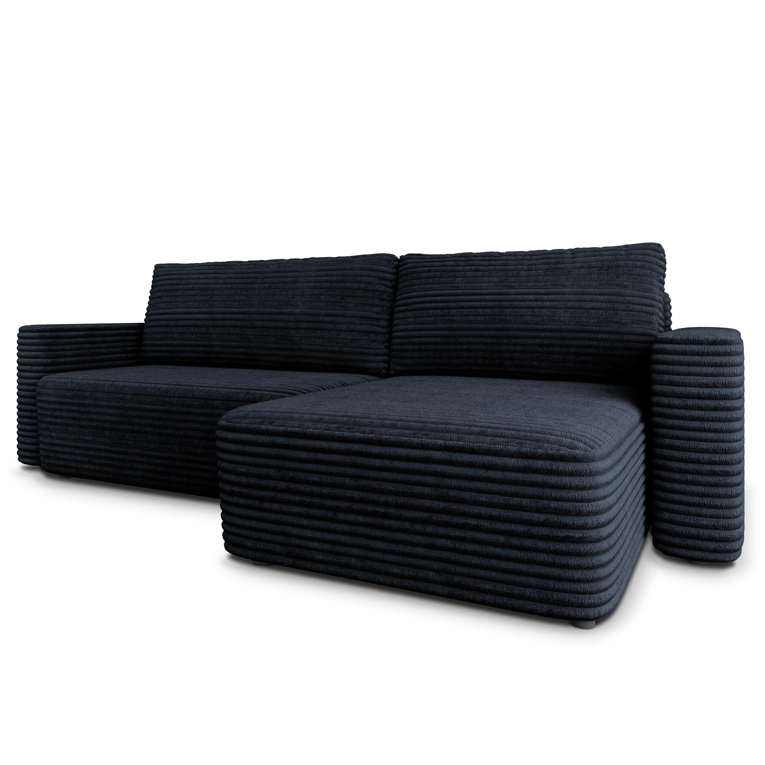 ECKSOFA TELIN Schwarz Kordstoff mit Schlaffunktion - Schwarz, Holz (280/162cm) - MASSENO