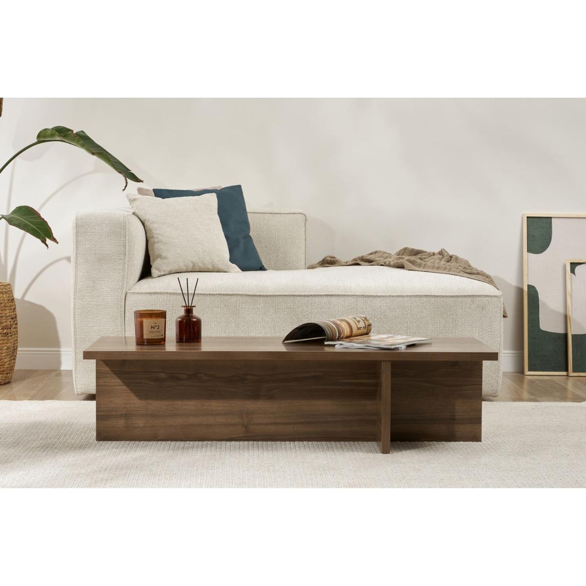 COUCHTISCH mit rechteckiger Platte und asymmetrischem Fuß L120 cm - HARBOR - Naturfarben, Holzwerkstoff (50/45/30cm) - Calicosy