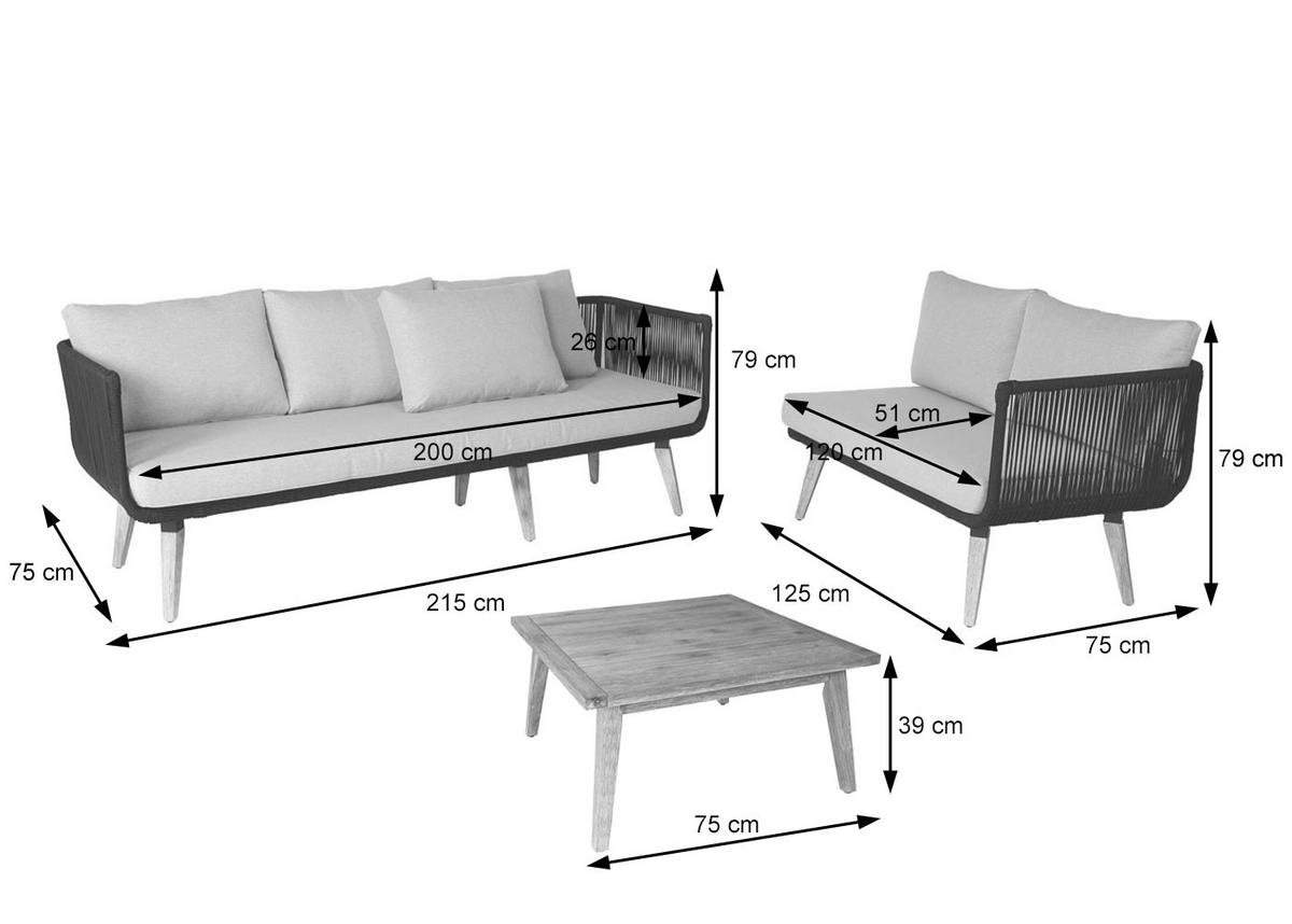 GARTEN-GARNITUR Schwarz, Braun, Grau - Schwarz/Braun, Holz - MCW