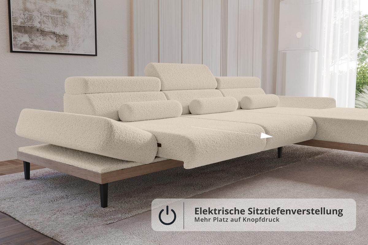 ELEKTRISCHES ECKSOFA Rechts MONA 316x205x85 Dunkelbeige Bouclé - Cappuccino, Holzwerkstoff/Textil (316/205cm) - ALTDECOR