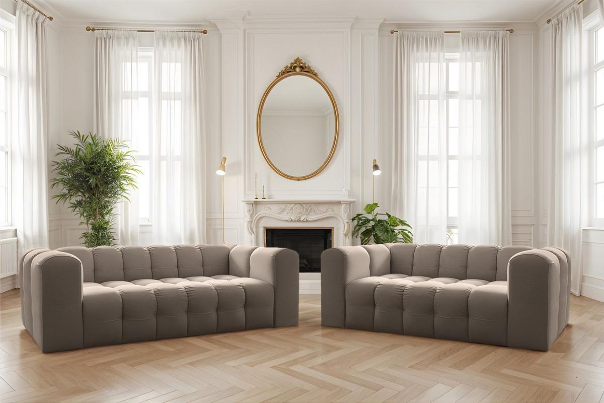 SOFASET Solvie 2-3 In Tiffani - Taupe, Holzwerkstoff/Textil (230/75/106cm) - Fun Möbel