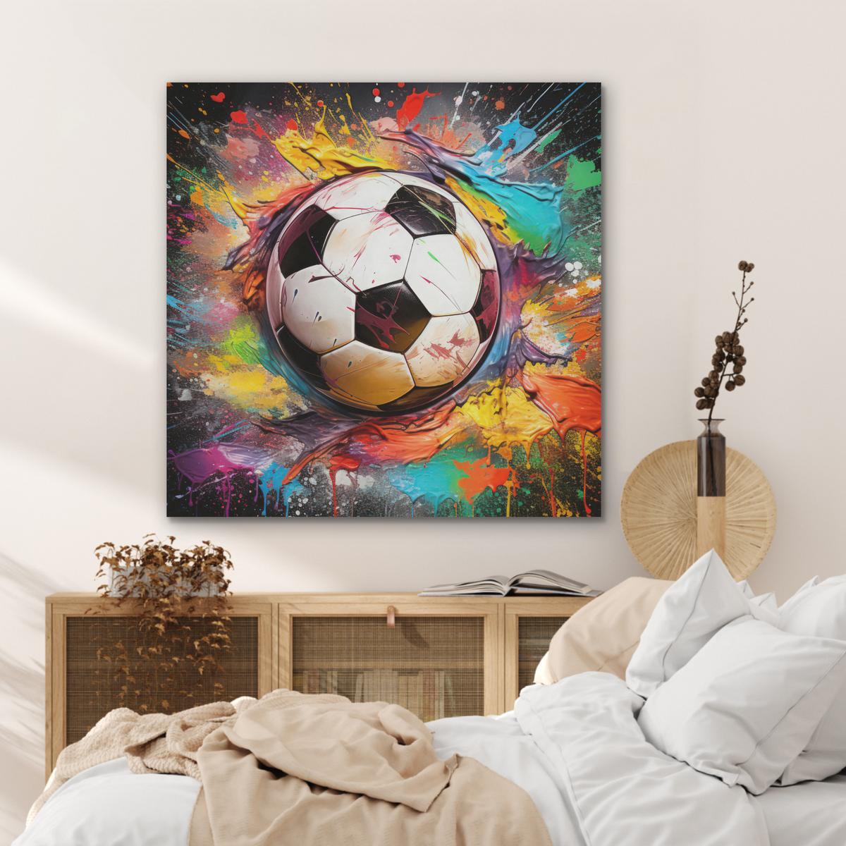 AKUSTIKBILD Fußball - Farbe - Farben - Schwarz - Weiß Akustikpaneele 90x90 cm - Weiß, Kunststoff (90/90/0.9cm) - MuchoWow