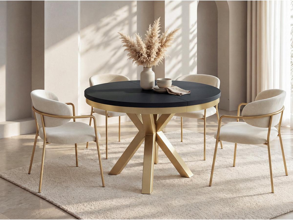 ESSTISCH Clara Gold runder ausziehbarer, Schwarz 120-200/120/76 cm - Goldfarben/Schwarz, Holzwerkstoff/Metall (120/196/76cm) - WFL GROUP