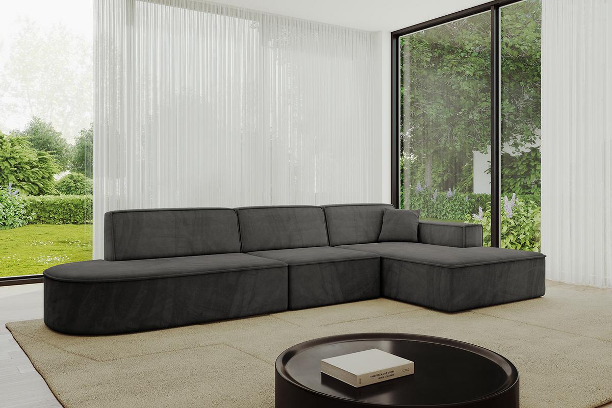 ECKSOFA Ottomane Rechts IREA-L2-v4 - 327x165x77 cm Ecru - Anthrazit, Holzwerkstoff/Textil (327/165cm) - ALTDECOR