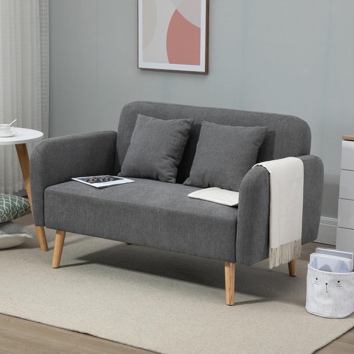 2 Sitzer Sofa, Couch mit 2 Wurfkissen, gepolsterter Doppelsofa mit Samtopik - Multicolor, Kunststoff (70/80/130cm) - HOMCOM
